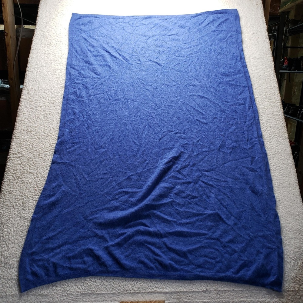 RedEnvelope Blue Cashmere Throw Blanket 39x53 Knitted Solid Modern Soft Cozy